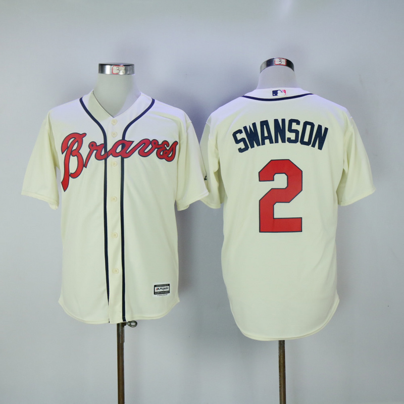 2017 MLB FLEXBASE Atlanta Braves  #2 Swanson cream jerseys
